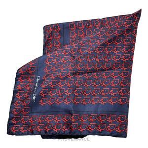 🔴 Christian Dior Trotter Monogram Silk Scarf - Navy Red
